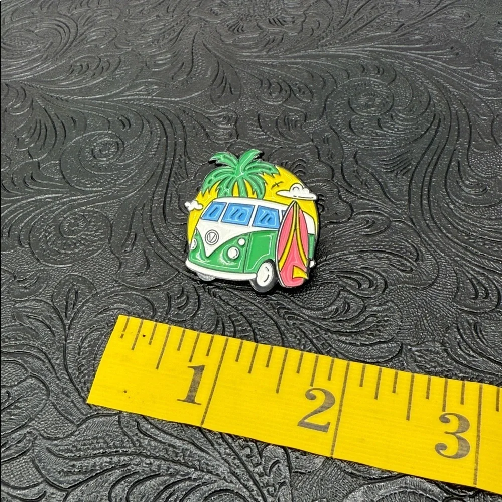 3/$25 Colorful VW Van and Surfboard Pin Unisex